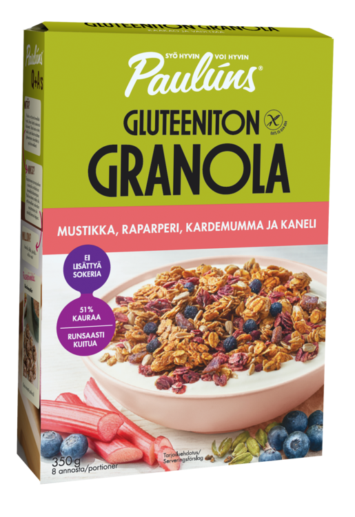 Paulúns Gluteeniton granola mustikka, raparperi, kardemumma ja kaneli