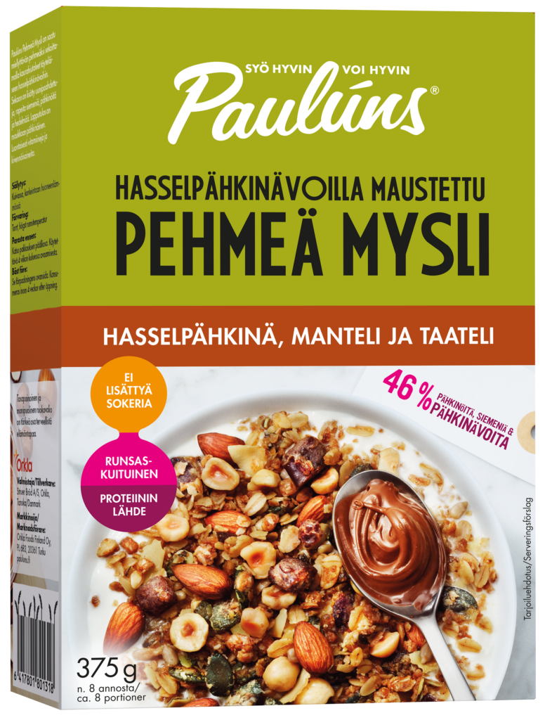 Paulúns hasselpähkinävoilla maustettu hasselpähkinä, manteli ja taateli Pehmeä mysli