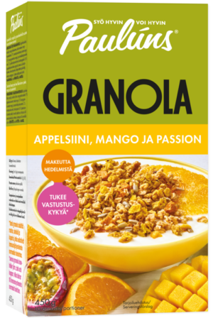 Paulúns appelsiini, mango ja passion granola